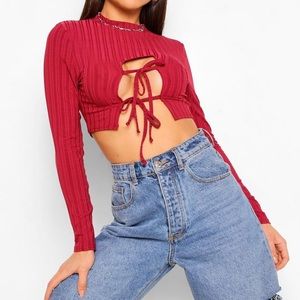 High Neck Double Tie Crop Top, size 6
